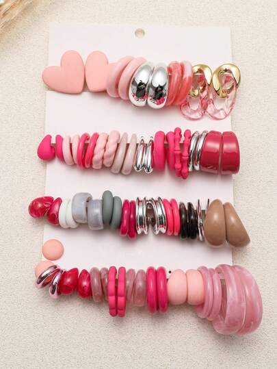 1-20 Pairs Random Assorted Teardrop, Heart, Letter, Vintage Coin, Geometric, Exaggerated Earring Set, Blind Box, Suitable For Women, Mother's Day, Valentine's Day, Christmas, New Year, Daily Wear