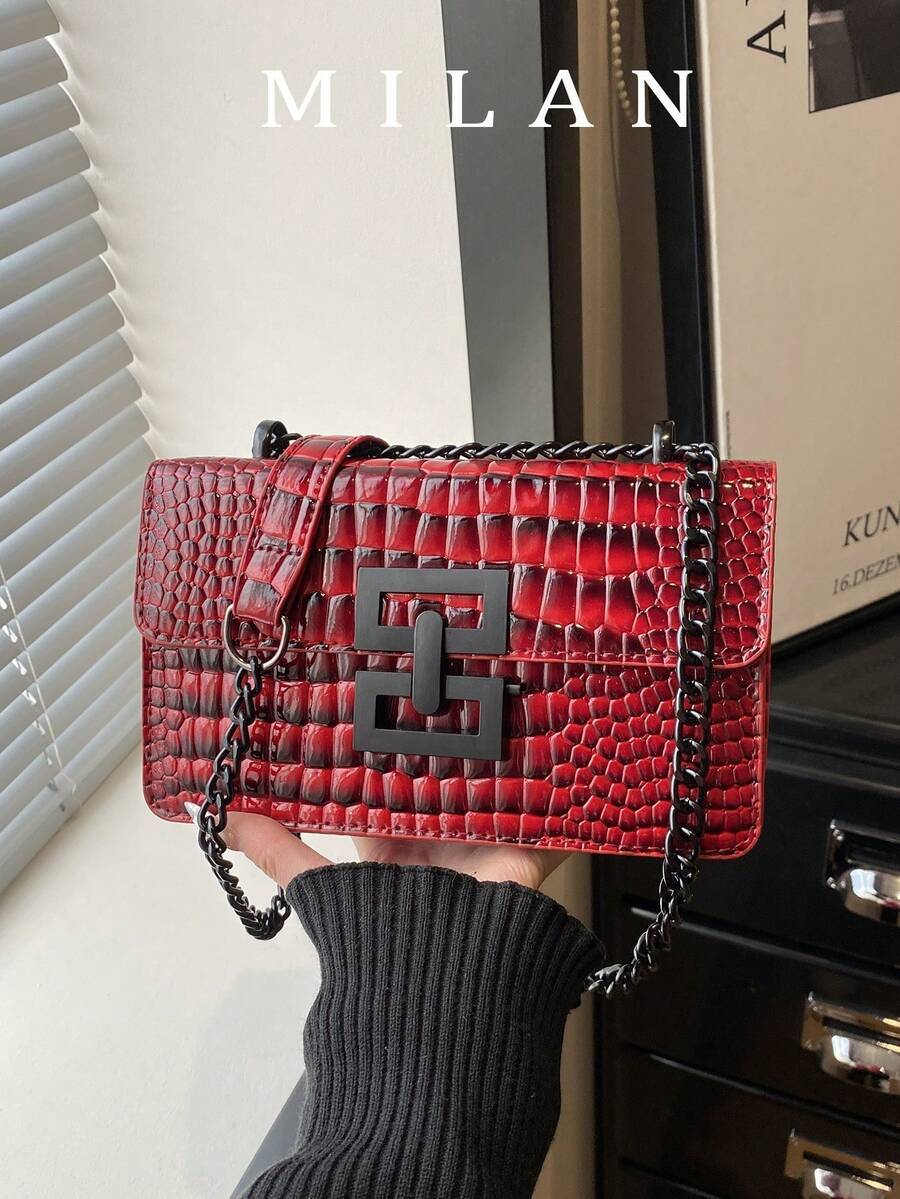 2026新款欧美复古时尚女士斜挎小方包带链条