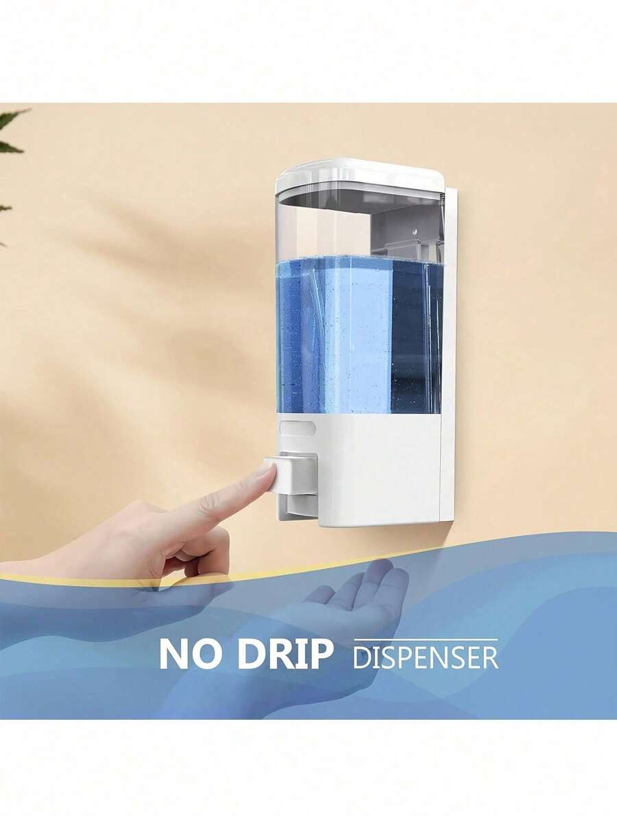 壁挂式皂液器，手动按压式洗手液分配器，带透明储液罐，500毫升液体皂液容器，适用于浴室、厨房、酒店、商业用途，无需钻孔