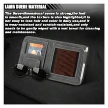 Organizador de visera para coche soporte para tarjetas de piel soporte multifuncional para documentos con clip de lentes de sol organizador universal para el interior del coche para licencia de - Grande Gris - Ver 4