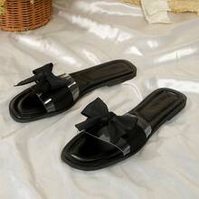 Dép bệt thời trang mùa hè dành cho nữ, nơ thanh lịch bằng chất liệu TPU, nhẹ, thoáng khí, hở mũi, đế lót êm ái, thích hợp mang đi biển. - màu đen - Xem 3