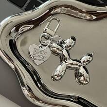 Mirror Balloon Dog Keychain, Cool Electroplated Silver Dog Charm With Black Heart Tag, Keyring Holder With Clasp, Durable Fashion Accessory For Teens And Adults, Gift Bag Decor - Multicolor - View 10