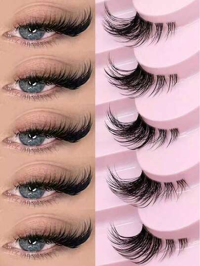10/9 Pairs Half-Strip False Eyelashes, Transparent Band, Cat Eye Style, Short Soft 3D Mink-Like Lashes, Natural Look, Strip Eyelashes