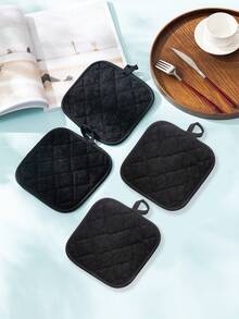 2pcs/4pcs Home Kitchen Black Square Heat Insulation Pot Mat, Microwave Oven Pad - Black - View 6