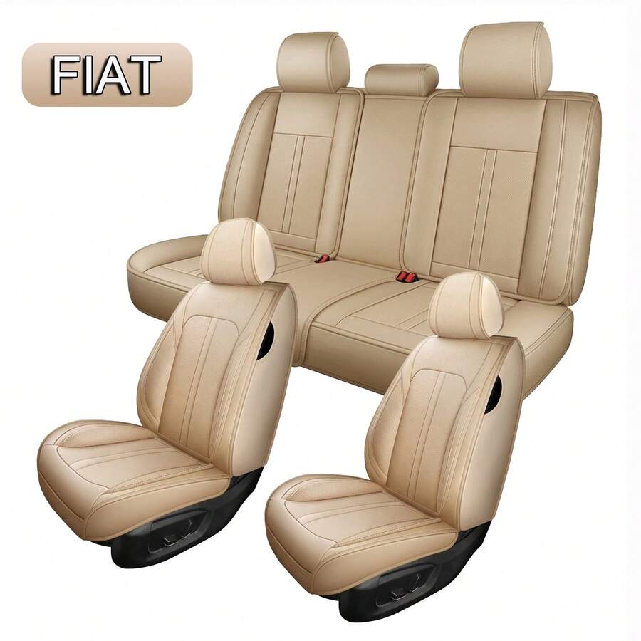 JDWBT Coprisedili Auto Universali per FIAT Panda, 500L, 500X, Tipo, Bravo, Linea, Stilo, Lancia Ypsilon, Fodere Sedili Auto Set Completo Pelle PU Premium, Traspirante e Morbida, Compatibili Airbag, Impermeabile - Beige - Visualizzare 1