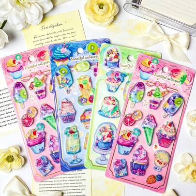 Bộ sticker kẹo mềm 3D hình pha lê dễ thương, sticker bánh kem và đồ uống lấp lánh gradient, sticker trang trí sổ tay hình trái tim cho bé gái, đồ dùng sáng tạo DIY cho học sinh, sticker khen thưởng giáo dục cho trẻ em, sticker trang trí ốp điện thoại và hành lý, bộ sticker chống thấm nước theo phong cách INS.