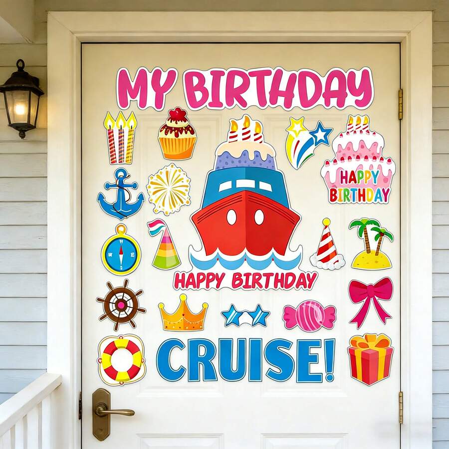 27pcs Birthday Party Cruise Door Magnet Decor, Funny Cruise Door Magnets For Women & Men Birthday Gifts, Reusable Happy Birthday Cruise Cabin Door Decoration Magnets, Refrigerator Magnets, Cute Captain Nautical Navigation Door Magnet Decor