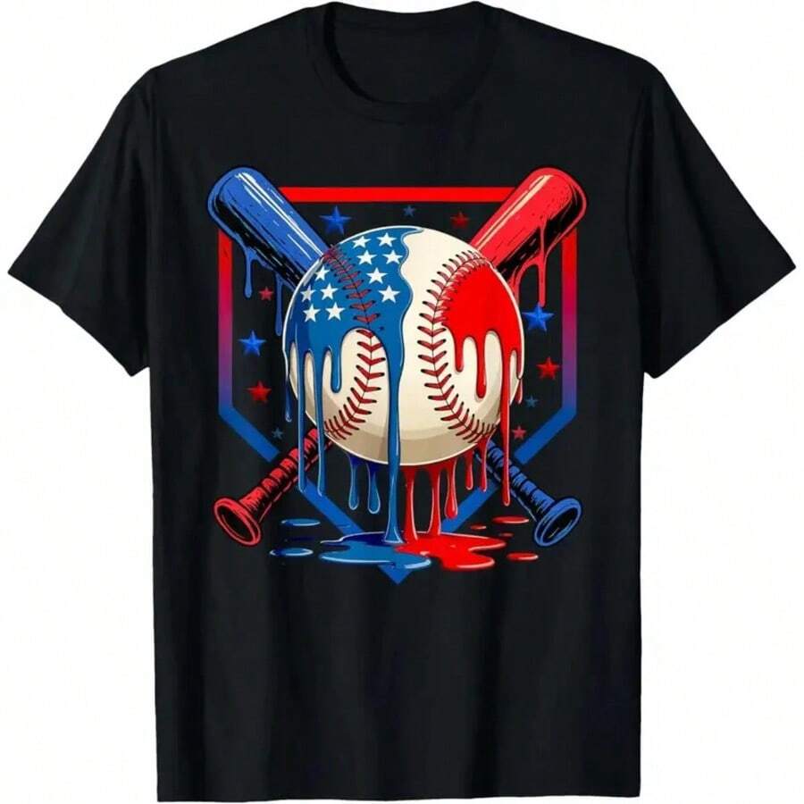 Baseball Lifestyle 101 Youth, Ropa Para Niños, Boys' Patriotic Baseball Drip Ice Cream 4th Of July T-Shirt Gifts For Boys Girls Kids YYQ 220g Baseball Gifts For Boys - 黑色2 - 查看 1