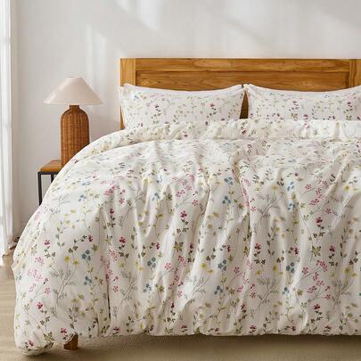 2/3件套，花卉图案，清新舒适，男女皆宜，适合宿舍使用，可用作被套和床品，柔软亲肤，印花被套和枕套，不含被芯，适合双人床、大号床、特大号床，四季皆宜，家居装饰，床上用品礼品，可机洗，适合单人床、双人床、大号床、特大号床。