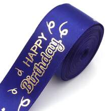 5 Yards/Roll English Foil Print Polyester Ribbon 1 Inch Wide, "Happy Birthday" Floral Birthday Party Colorful Packaging Decoration Ribbon, Cake Gift Box Scrapbooking - English Ribbon - View 23