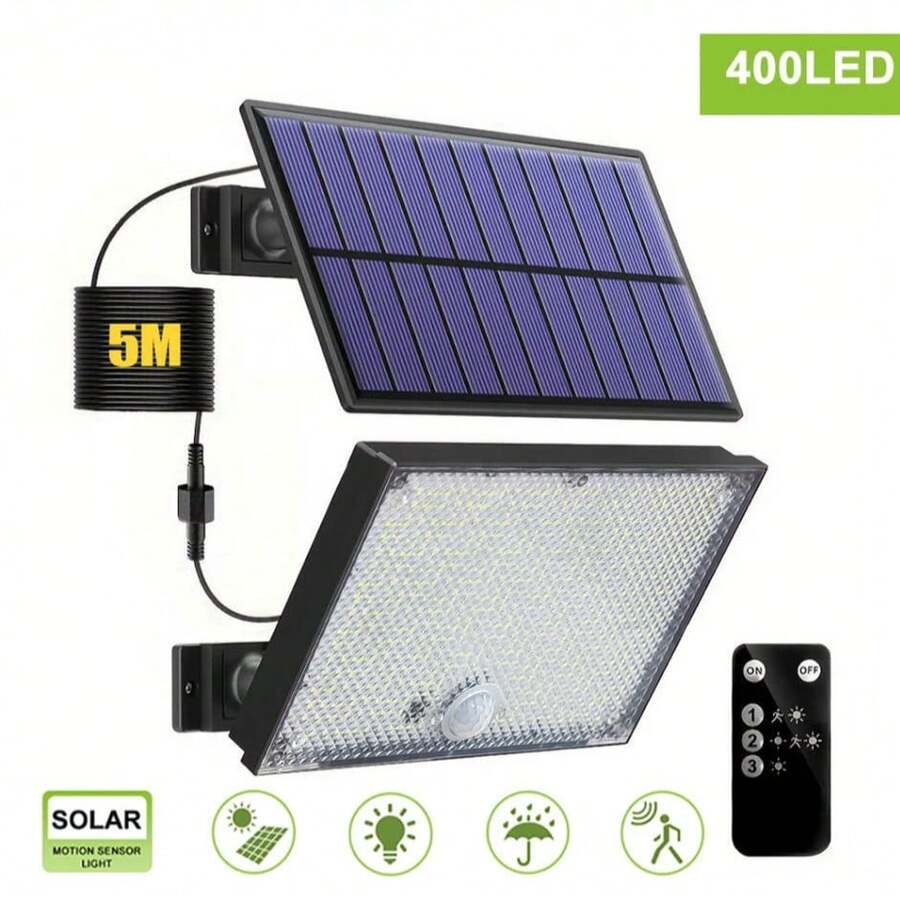 400 LED Solar Powered Motion Sensor Lights, 16.4ft Cable, Automatically Lights Up From Dusk To Dawn, Ideal For Outdoor Porch, Yard, Shed, Wall, Perfect Gift For Christmas, Father's Day, Boyfriend's Day, Also Great For Lighting Up Pathways, Gardens And Patios - White Light - View 1