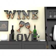 HouseVines Wine Bottle Holder Decorative Love Letters Wine Bottle Organizers for 4 Bottles - Marrn - Ver 5