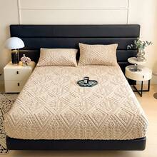 European Embossed Super Soft Bed Sheet/Blanket- Four Season Universal Warm Mattress Protective Cover, Soft Machine Washed Bedding, Deep Pocket Design, Suitable For Multiple Specifications Twin, Queen, King, Full.(NO Pillowcase) - Khaki - View 3