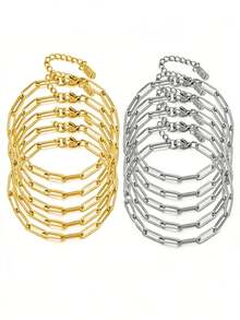 Bộ 1/5/10 vòng tay mặt dây chuyền bằng thép không gỉ có thể điều chỉnh kích thước, khóa càng cua, thích hợp để tự làm trang sức, màu vàng + bạc. - Vòng đeo tay có thể điều chỉnh - Xem 12