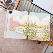 1 chiếc ốp lưng máy tính bảng xoay 360° họa tiết vịt hồ màu hồng và hoa, có khe cắm bút cảm ứng, chân đế từ tính đa góc, chức năng tự động bật/tắt màn hình, tương thích với iPad Pro/Air, iPad 5/6/28 - Nhiều màu - Xem 2