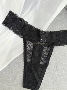 Bragas tipo G de encaje con nombre personalizado - Diseño personalizado con letras y números en inglés, malla transpirable con patrones florales, ropa interior de triángulo de talle bajo, lavar a mano, encaje sexy, regalo perfecto para parejas, ropa interior linda - Negro - Ver 5