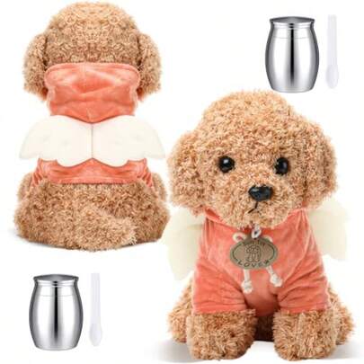 Shappy 2 juegos de perro de ángel de cremación para cenizas perro con mini urna pequeña urna de recuerdo para cenizas de mascotas con cuchara de ala de ángel para la pérdida de un ser querido regalo