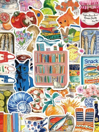 50张卡通复古防水PVC贴纸，适用于水瓶、剪贴簿、滑板、行李箱和笔记本电脑，是理想的礼物和DIY装饰贴纸。