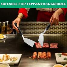Bộ 2/1 thìa nướng bằng thép không gỉ, dụng cụ lật thức ăn bằng kim loại với tay cầm bằng nhựa, lý tưởng cho bếp nướng phẳng, Teppanyaki, Hibachi, BBQ, cắm trại và nấu ăn tại nhà, dễ dàng vệ sinh. - Nhiều màu - Xem 2
