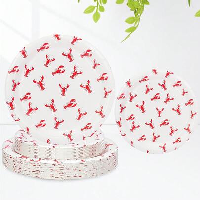 10 piezas/20 piezas/30 piezas Juego de platos de papel desechables con tema de cangrejo de río - Platos de papel para postre de 7/9 pulgadas - Platos de fiesta con patrón de langosta roja para hervir mariscos, festival de cangrejo de río, barbacoa de verano, fiesta en la playa, baby shower, cumpleaños y decoraciones para fiestas en la piscina para hombres y mujeres
