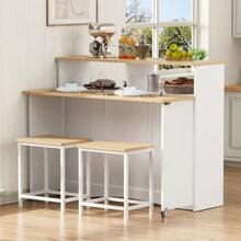 Kitchen Island With Wheels, Extendable Dining Table With Chairs, Sideboard With Ample Storage Space, Ideal For Kitchen And Dining Room As A Sideboard (White) - White - View 4