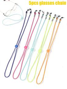 5pcs/Set Candy Color Elastic Adjustable Outdoor Sports Glasses Anti-Slip Strap, Fashionable Adjustable Length Eyeglasses Chain, Sports Glasses Strap, Minimalist Decorative Eyeglasses Lanyard, Suitable Eyeglasses Accessories Gift For Family - Multicolor - View 1