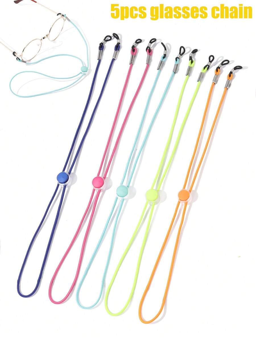 5pcs/Set Candy Color Elastic Adjustable Outdoor Sports Glasses Anti-Slip Strap, Fashionable Adjustable Length Eyeglasses Chain, Sports Glasses Strap, Minimalist Decorative Eyeglasses Lanyard, Suitable Eyeglasses Accessories Gift For Family - Multicolor - View 1