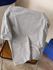 Camiseta de manga corta con cuello redondo de unicolor fresca para niño preadolescente, para el verano - Verde militar - Ver 3