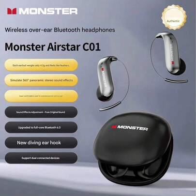  Monster C01 BT6.0 耳机 降噪 防水 无线 耳挂式耳机 轻巧舒适 耳机