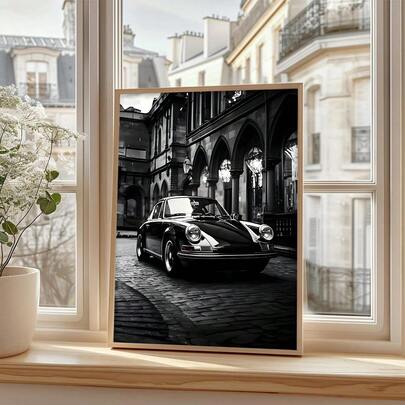Frameless Black And White Wall Decoration, Featuring Retro Car Art, Classic Art Prints, Architectural Canvas Prints, Pebble Themed Wall Decorations, And Street Style Posters Suitable For Kitchen Decor, Room Decor, Home Decor, Bedroom Decor, Wall Decor, Living Room Decor, Room Accessories,Office Decor,Bathroom DecorWestern Decor,Suitable As A Housewarming Gift, It Is The Perfect Gift For Him/Her , 2D Graphic Design,