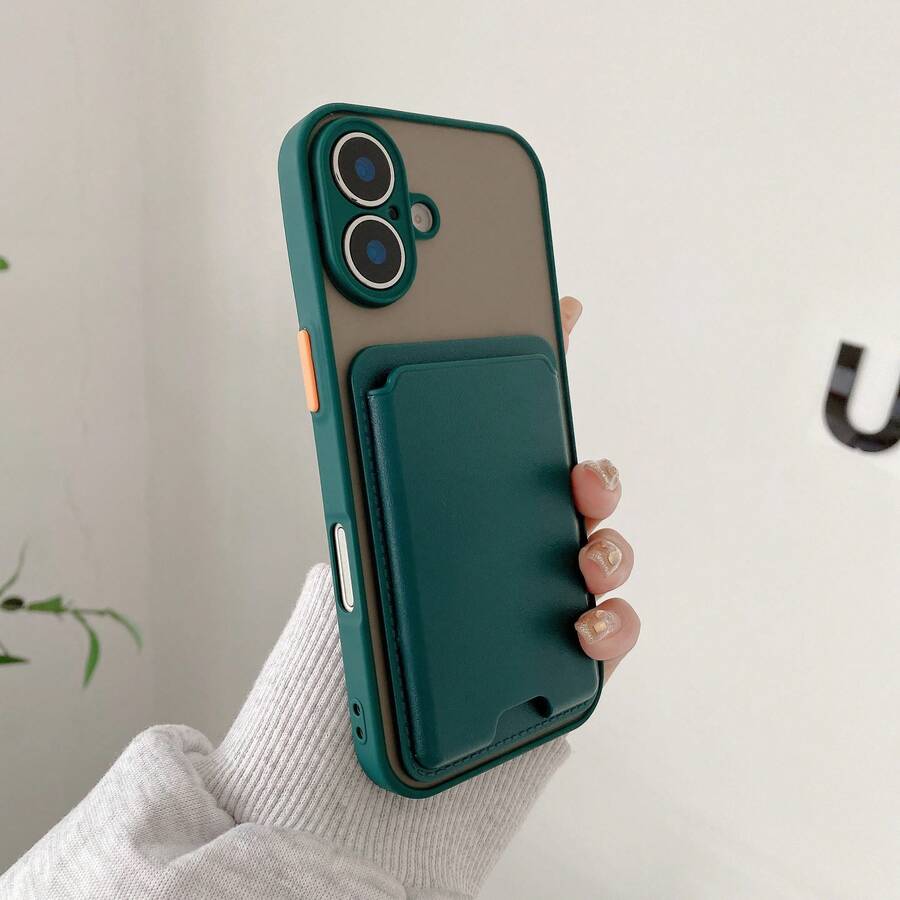 (Ốp lưng điện thoại có ngăn đựng thẻ) Ốp lưng silicon tích hợp, bề mặt nhám thân thiện với da, tương thích với iPhone 17 Pro Max/17E/AIR/17/16/15/14/13/12/11/X/XR/8P/7P/8/7... - Màu xanh lá cây đậm - Xem 1