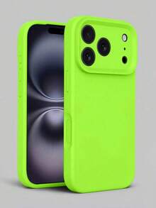 Full Camera Coverage 17 Pro Max Phone Case, Liquid Silicone Soft Touch Shockproof Protective Cover For Apple 17 Air, 16 Pro, 13, 14, 15 - Fluorescent Green - View 3