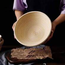 1pc Round Rattan Bread Proofing Basket With Liner, Sourdough Dough Baking Basket, Multifunctional Kitchen Tool, Handmade Bread Shaping Basket, Natural Rattan Material, Perfect For Sourdough And Yeast Baking - Essential Artisan Baking Tool For Home And Professional, Yeast Dough Baking, Homemade Bread Making, Bread Proofing Basket, Baking Essentials, Handmade Bread Tool, Suitable For All 12 Months - White - View 3