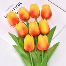 4 piezas de flores de tulipán artificiales de PU, flores falsas miniatura realistas para boda, decoración del hogar, decoración de mesa, flores de plástico al por mayor - Rosa - Ver 9