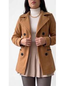 Fleece-Lined Sweatshirt Jacket, Fleece Overcoat, Winter And Autumn Fashion, Elegant Women's Fashion, Fold-Down Collar. - Lạc đà - Xem 5