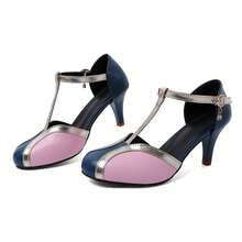 Giày sandal cao gót nữ mùa xuân/hè, thiết kế phối màu, mũi tròn khoét rỗng, phù hợp cho thanh thiếu niên và các cô gái có thân hình đầy đặn. - Màu xanh lam - Xem 7