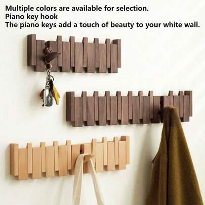 1pc Wooden Wall-Mounted Coat Hook Rack, Modern Piano-Style Hanging Organizer For Coats, Keys, Hats, Towels, Space Saving Entryway Hanger (Screwable Or Screw-Free Installation)