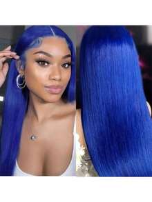 Blue Straight Lace Front Wigs Human Hair 13x4 Hd Transparent Lace Frontal Wigs Glueless Dark Blue Wigs With Baby Hair Colorful Dark Blue Lace Front Wig For Women - Dark blue - 查看 6