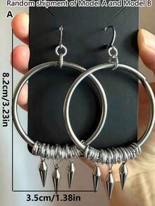 2 piezas Pendientes góticos y punk con círculo geométrico y cono de remache plateado, adecuados para hombres y mujeres, uso diario, fiesta, salida, hip-hop callejero, actuación, festival de música - Plateado - Ver 5
