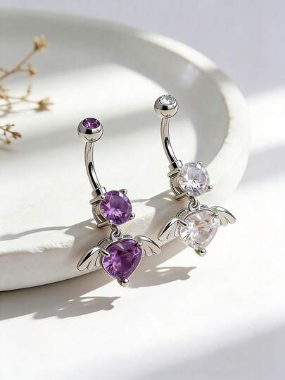 1件装女士性感立方氧化锆丘比特之翼肚脐环，精致闪亮的独特肚脐穿刺饰品，适合派对、度假和性感装扮