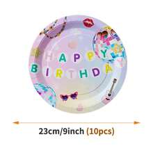 粉彩迪斯科生日快乐一次性餐盘、餐巾纸、杯子套装，包含餐盘、餐巾纸和杯子，派对用品，可供10位客人使用，一次性纸盘，派对餐具，适合生日、婚礼、派对、家庭野餐等场合。 - 查看 10