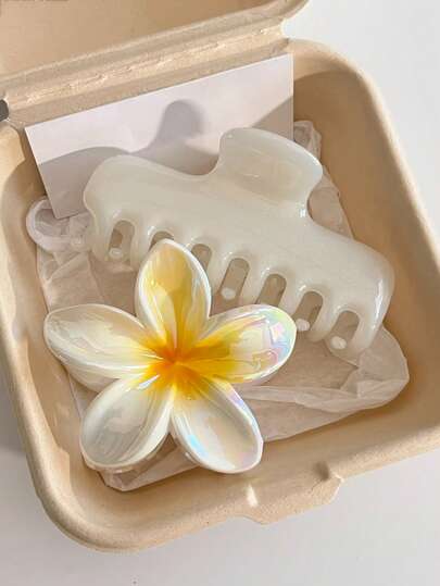2pcs/1pc 4.13in/10.5cm White Flower Plastic Hair Clips, Fashionable Versatile Elegant Minimalist Solid Color Hair Claws, Suitable For Daily, Casual, Party, Commute, Beach, Bun, Ponytail, Washing Face, Makeup, Outfit Accessory