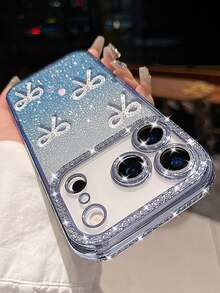 奢華可愛亮片水鑽蝴蝶結相機保護手機殼，適用於 iPhone 17 Pro Max 17 Pro 17 16 Pro Max 16 Pro 16 15 Pro Max 15 Pro 15 14 13 17 Air，波浪邊軟殼，送給女孩與女性的禮物 - 藍色 - 查看 3