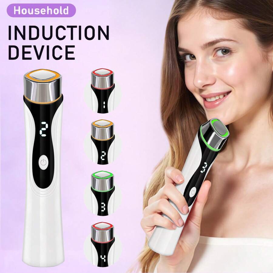 500mAh可充电LED光疗美容仪，4种模式：面部清洁、提拉紧致和眼部护理，Type-C接口，便携式家用