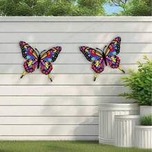2pcs Vibrant Butterfly Wall Decor, 2D Acrylic Butterfly, No Electricity Needed, Suitable For Garden, Fence, Home Decor, Party, Wedding Outdoor Wall Decoration - Butterfly - View 5