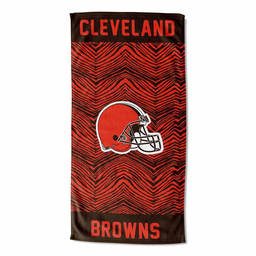 1pc Northwest Cleveland Browns NFL Classic Zebra Print Beach Towel, 30x60 Soft & Absorbent Microfiber Towel, Suitable For Bathroom, Swimming, Fitness, Yoga, Lightweight & Portable, Wind & Sun Protection, Ideal For Summer Travel & Decoration - 1 - 查看 1