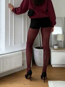 1 pereche dresuri în formă de inimă, dresuri subțiri și sexy cu spate, cu linie verticală, cu inimă, dresuri la modă cu imprimeu - Multicolor - Vizualizare 4