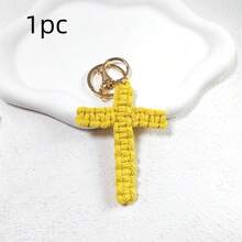 1pc Handmade Woven Cross Keychain, Jesus Keychain, Christian Car Keychain, Bag Charm, Soft Cross Keychain, Bohemian Decor, Unisex, Holiday Decor Pendant, Birthday Gift, Women Keychain, Back To School Gift, Couple Gift, Birthday Gift, Wedding Gift, Holiday Gift, Party Favor, Event Souvenir, Friend Gift, Bag Charm, Car Accessories, Gift For Sister, Teacher - Multicolor - View 19