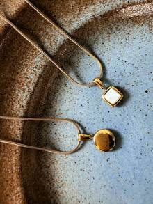 1pc Elegant Stainless Steel Gold Square & Round Pendant Necklace, Suitable For Beach Vacation And Daily Wear - Necklace - View 4