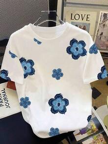 Nuevas  de moda365t Camiseta de manga corta con cuello redondo y estampado floral informal para mujer, Verano - Negro 2 - Ver 11